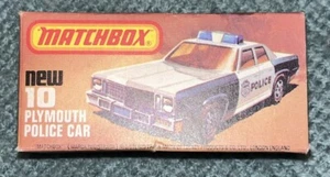 Vintage 1979 Matchbox Superfast No 10 Plymouth Gran Fury Police car Damage Box - Picture 1 of 7