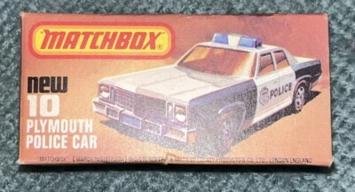 Vintage 1979 Matchbox Superfast No 10 Plymouth Gran Fury Police car Damage Box - Image 1 of 4