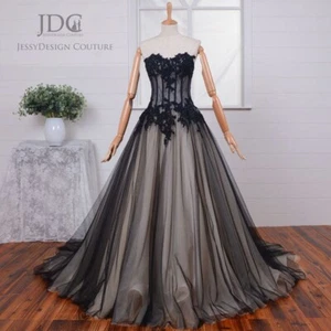 Unique Black Lace Wedding Dress Bridal Gown 2-28W Corset Custom made Plus Size - Picture 1 of 5