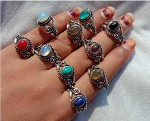 Natürlicher Labradorit 925 versilberte Angstringe Menge, Boho Ringe, Hippie Ringe ~ - Bild 1 von 2