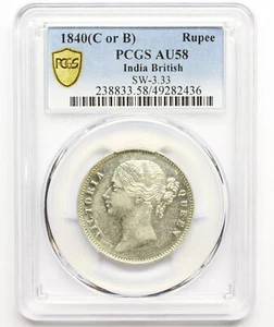1840 EAST INDIA COMPANY RUPEE COIN PCGS AU58 - Picture 1 of 3