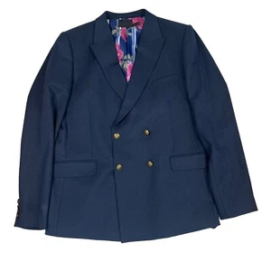 ASOS Men Polyester Viscose Stretch Blazer 46 Double Breasted Midnight Blue New - Picture 1 of 12