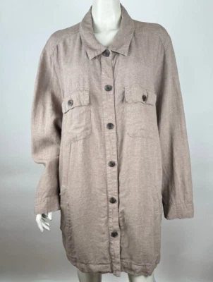 J Jill Heavy Linen Long Sleeve Jacket Women 4X Pockets Button up Collared Beige - Image 1 of 4