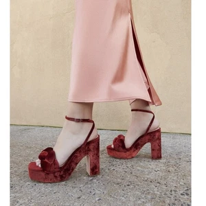 Loeffler Randall Fae Velvet Open Toe Platform Heels Sandals Sz 6 NIB Spice $425 - Picture 1 of 23