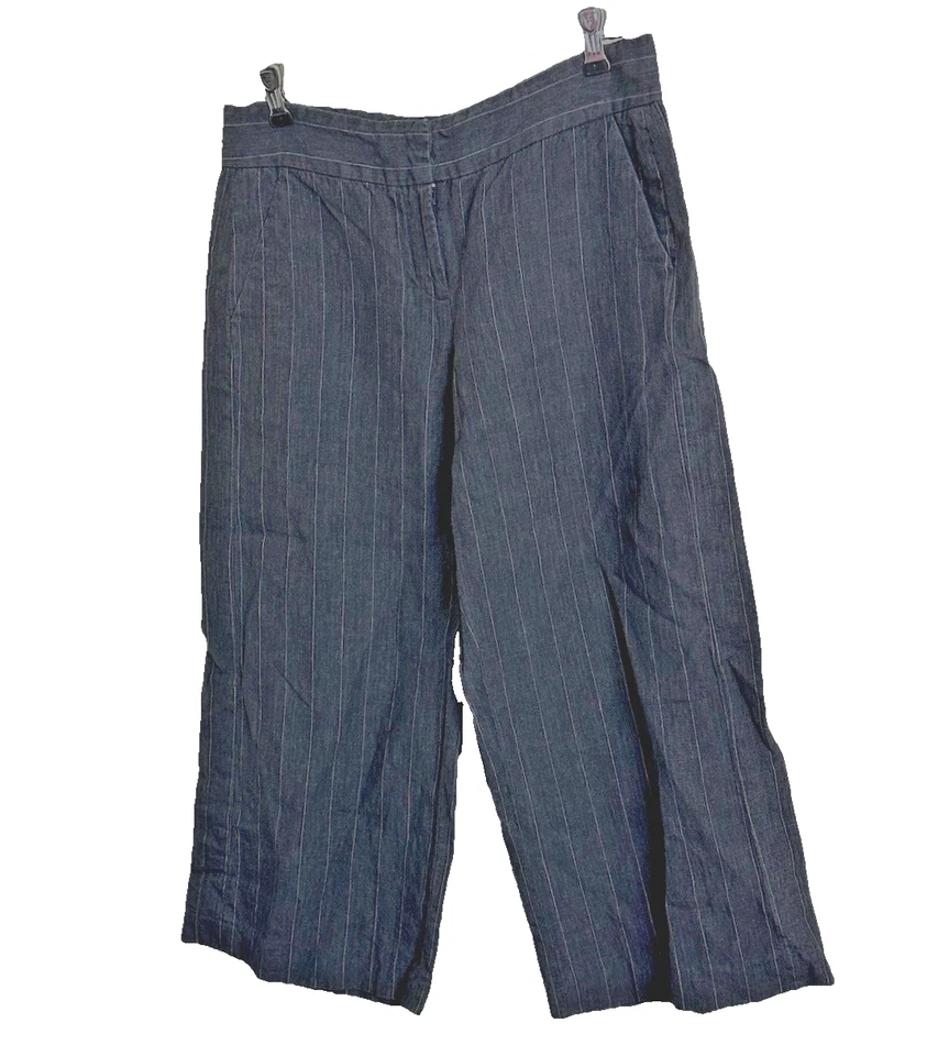 Isda & Co Women Wide Leg Pinstripe Gaucho Linen Pants Sz 8 Gray Office Travel - Image 1 of 4