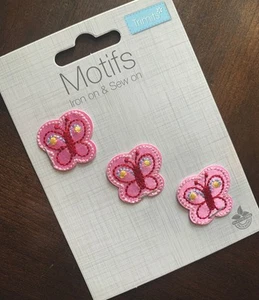 Pink Butterfly X 3 Motif Appliqué Trimits Patches - Picture 1 of 7