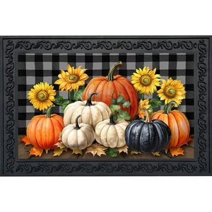 Briarwood Lane Fall Checkered Pumpkins Doormat - Picture 1 of 4