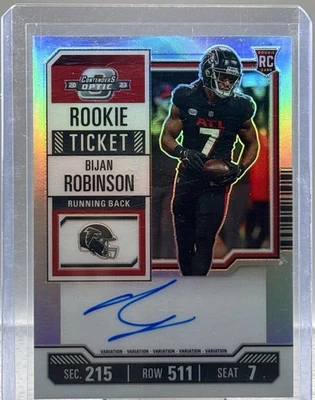 2023 Contenders Optic Bijan Robinson Silver Variation Rookie Ticket On Card Auto - Image 1 of 2