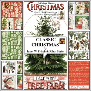 CLASSIC CHRISTMAS, JANET W. FRISCH, SANTA, TREE, FABRIC, PRICED @ 1/2 YD & PANEL - Picture 1 of 15