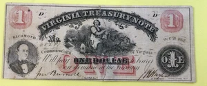 1862, 1$ Civil War Era, Virginia Treasury Note, Richmond VA - Picture 1 of 6