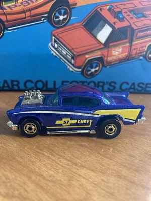 Vintage Hot Wheels  1957 Chevy Metal flake Blue 3 Spoke Gold Malaysia - Image 1 of 4