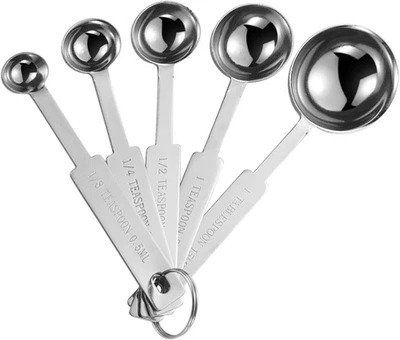5PCS Measuring Spoons Set, Includes 1/8 Tsp, 1/4 Tsp, 1/2 Tsp, 1 Tsp, 1 Tbsp - Image 1 of 4