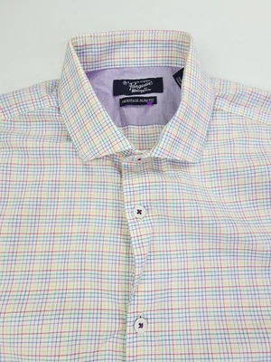 Penguin Heritage Slim Size 15 34-35 White Multi Check Spread Collar Logo Shirt - Image 1 of 4