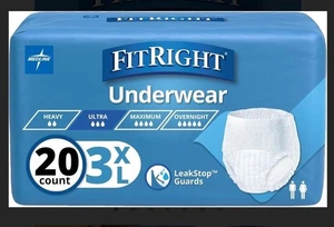 Fitright Heavy Absorbency Protective Underwear, Size 3XL, 75"-94", Bag of 20 - Picture 1 of 2
