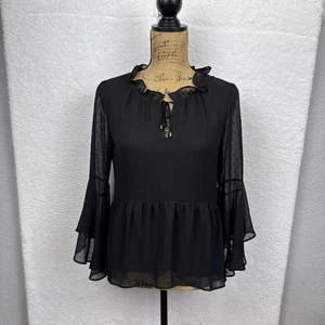 WHBM Mujer Top 6 Negro Transparente Gasa Manga Volantes Romántico Gótico Caprichoso Elegante - Imagen 1 de 20