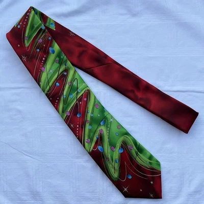 Gravata masculina JERRY GARCIA coleção de escalas 68 árvore de Natal colorida vermelha verde - Imagem 1 de 4