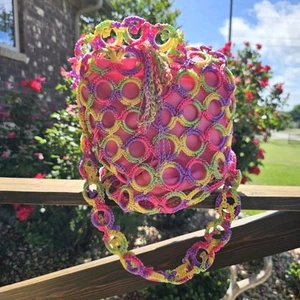 Handmade Colorful Knit Crochet Bucketbag, Bright, Art To Wear, Funky - Picture 1 of 3