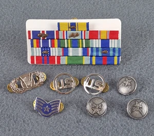 USAF Air Force US Collar Insignia Military Silver Tone Ribbon Bar Buttons Pins - Picture 1 of 4