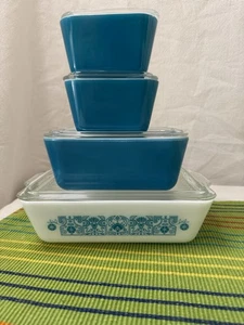 PYREX - 8 pc. HORIZON BLUE Refrigerator, Lid Set - #501-503 (A) - Picture 1 of 19