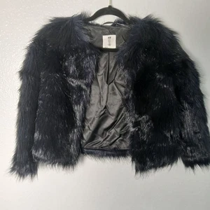 H & M Black Faux Fur Jacket Girls Size 10 - 11 Y Kids L NWOT - Picture 1 of 18