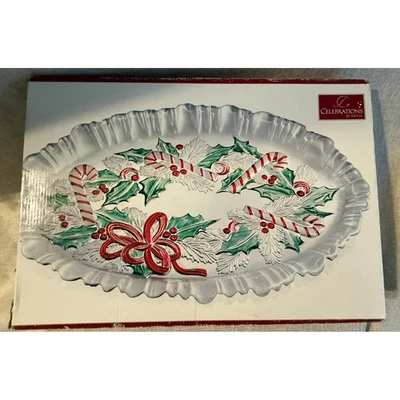 Mikasa Celebrations Festive Wreath Collection Canape Tray 17.7 Inch Glass NIB - Image 1 of 4