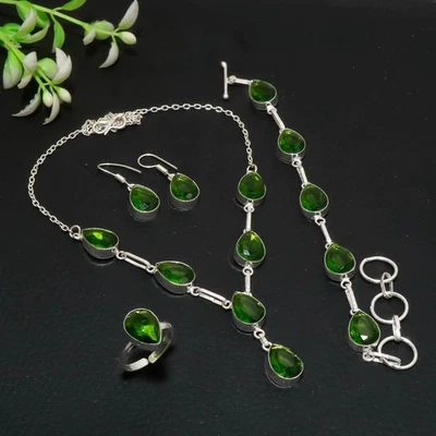 Hermoso conjunto de joyas hecho a mano con piedras preciosas de pera de plata esterlina 925 de peridoto AAB 191 Foto 1 de 4