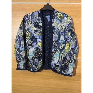 Quilted Open Front Jacket Blazer Women's Sz M Paisley Floral Classic Casual - Picture 1 of 5