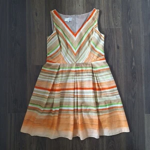 💙 Kasper Striped Summer Sundress With Pleats Flowy Lightweight 100% Cotton Size - Picture 1 of 8