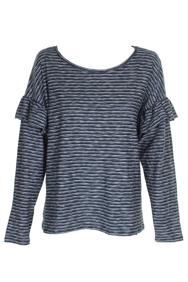 Two by Vince Camuto Navy Long-Sleeve Ruffled T-Shirt M - Image 1 of 3