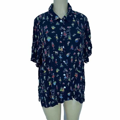 Camisa Stonebridge feminina plus size 2X azul gráfica blusa com botões - Imagem 1 de 4