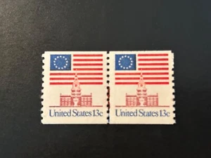 US Stamps SC# 1625 Flag over Independence Hall 13c coil pair ERROR MNH 1975 - Picture 1 of 1