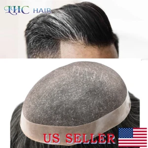 Fine Mono Lace Mens Toupee Human Hair System Durable Hairpiece Monofilament Wig - Picture 1 of 57