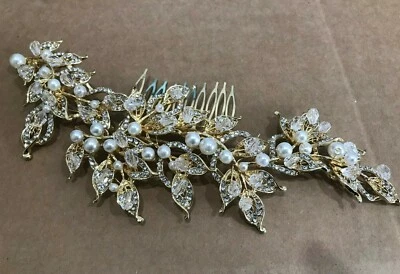 NEW bridal wedding rhinestone handmade gold hair comb accessories ha1901 - Image 1 of 4