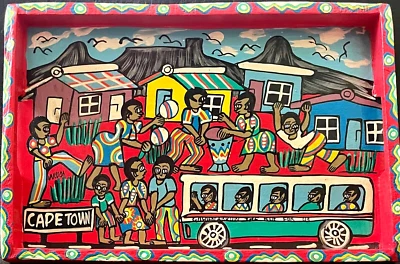 Original Signed WILSON MGADZA African Outsider Artist Hand Painted Mandela Park - Image 1 of 4