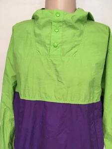 Vintage 90s GAP NYLON HENLEY HOODIE PULLOVER Lime Green PURPLE Colorblock S - Bild 1 von 12