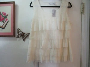 Chico's - Ivory w/tiers of Ruffles Sleeveless Knit Lace Tank Top - Size 3 - Picture 1 of 6