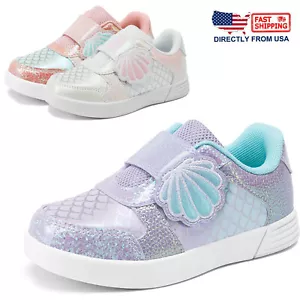Kids Girls Fashion Sneakers Sparkly Shiny Lightweight Walking Athletic Shoes - Picture 1 of 28