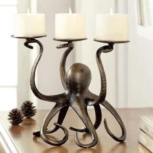 Sturdy Aluminum Stunning Crazy Look Octopus Pillar Trio Candleholder - Picture 1 of 3