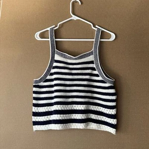 Striped Knit Crop Top Sleeveless Sweater Tank Blue and White - Picture 1 of 8
