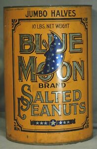 Antique 1934 10# Peanut Litho Tin Advertising BLUE MOON Can Cincinnati Ohio NICE