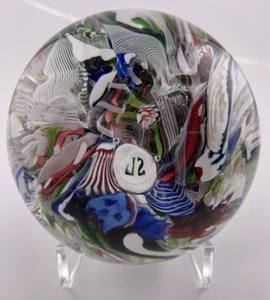 SAINT LOUIS LARGE 3.1" ANTIQUE SCRAMBLE WITH RARE SL CANE GLASS PAPERWEIGHT - Picture 1 of 9