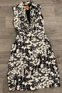 Tory Burch 100% Silk Dress Size 6 Floral Black/White - Picture 1 of 6