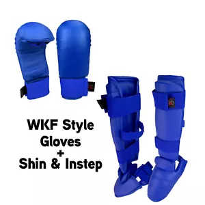 Blue WKF Style Karate Gloves and Shin Instep Gear Competition Tournament Set - Picture 1 of 2