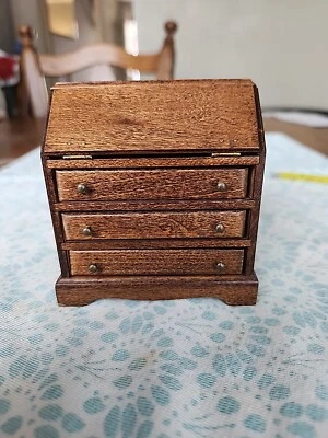 Vintage Miniature Dollhouse Wooden Secretary Writing Desk Chest Furniture Cherry - Image 1 of 4
