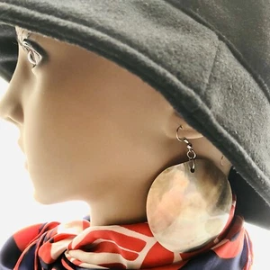 Chunky Round Shell Hoop Earrings Dangle Drop Hook Boho Statement Jewelry 3” - Picture 1 of 8