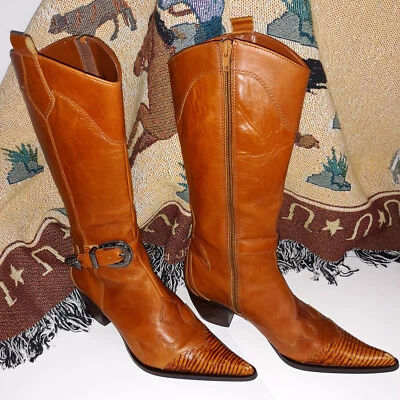 Botas occidentales de cuero Steven By Steve Madden punta de reptil con cremallera talla 7,5 de alto Foto 1 de 4