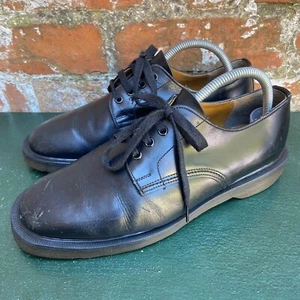 Vintage Dr Martens Oxford Shoes UK 7 Unisex Black Leather 4 Eyelet Made England - Picture 1 of 15