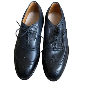 Alden Wingtip Oxford Dress Shoes Leather Black Brogue Perforated 7.5 - Picture 1 of 15
