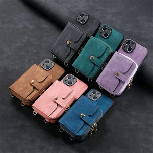 Zip Leather Wallet Case + Strap For Apple iPhone 16 15 14 12 11 XR SE 8 7 6 Plus - Picture 1 of 24