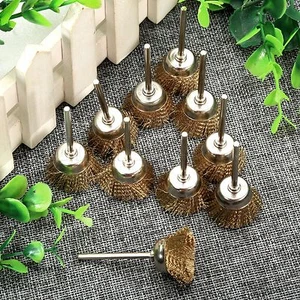 Taza de alambre de latón 10X 25 mm cepillo de rueda vástago de 1/8" para amoladora de troqueles herramienta giratoria - Imagen 1 de 11